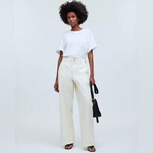 Button-Tab Wide-Legs Pants